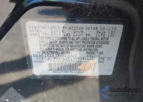 2020 Nissan Kicks S z USA, uszkodzony, nr VIN 3N1CP5BV9LL481388